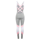 Women Sport Yoga Set Contrast Color Bandage Backless Sleeveless Fitness Jumpsuits Gym Running Bodysuits Workout Suit Grey