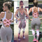 Women Sport Yoga Set Contrast Color Bandage Backless Sleeveless Fitness Jumpsuits Gym Running Bodysuits Workout Suit Grey