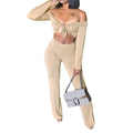 Sexy Women Two Pieces Off Shoulder Crop Top Bandage Bodycon Long Pants Solid Slim Club Suits