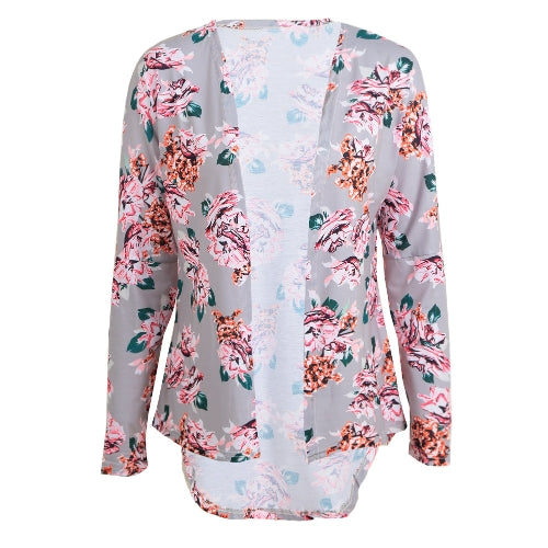 Fashion Women Cardigan Floral Print Long Sleeve All-match Casual Slim Thin Outwear Kimono Black/Grey/White