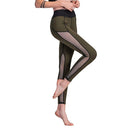 Sexy Women Sport Leggings Mesh Insert Splicing High Waist Skinny Casual Gym Yoga Pants Dark Green