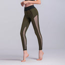 Sexy Women Sport Leggings Mesh Insert Splicing High Waist Skinny Casual Gym Yoga Pants Dark Green