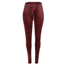 Fashion Women Long Pants Metallic Sequined Elastic Waist Bandage Casual Slim Trousers