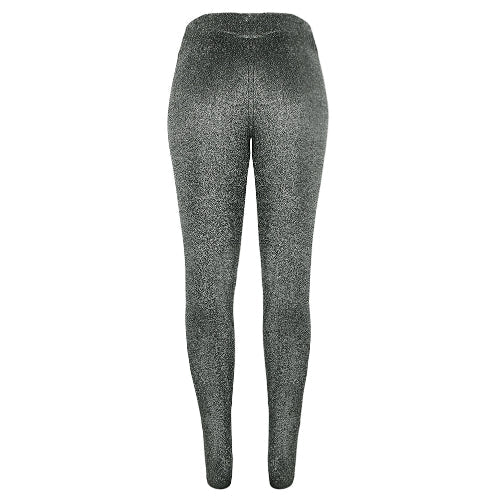 Fashion Women Long Pants Metallic Sequined Elastic Waist Bandage Casual Slim Trousers