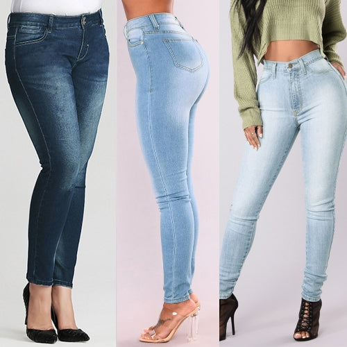 New Sexy Women Skinny Denim Jeans Classic High Waist Washed Slim Pants Tights Pencil Trousers Dark Blue/Blue/Light Blue