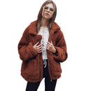 Fashion Women Fluffy Shaggy Faux Fur Coat Long Sleeve Loose Coat Turn-Down Sling Zipper Casual Jacket Outwear Tops