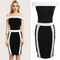 Women Bodycon Off Shoulder Dress Splicing Color Block Slash Neck Short Sleeves Sheath Party Bandage Dress