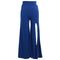 Women Pants Solid Color Side Split High Waist Wide Loose Flared Legs Baggy Casual Trousers Blue