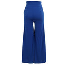 Women Pants Solid Color Side Split High Waist Wide Loose Flared Legs Baggy Casual Trousers Blue