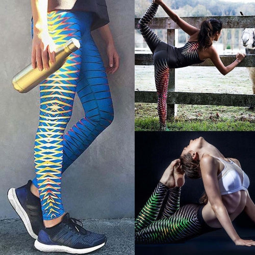 Women Sports Yoga Leggings Print Stretchy Sportswear Fitness Workout Skinny Bodycon Pants Trousers