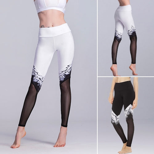 Women Sports Yoga Leggings Mesh Splicing Stretchy Sportswear Fitness Workout Skinny Bodycon Pants Trousers