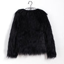 Winter Women Faux Fur Coat Solid Color Long Sleeve Fluffy Outerwear Short Jacket Hairy Warm Overcoat