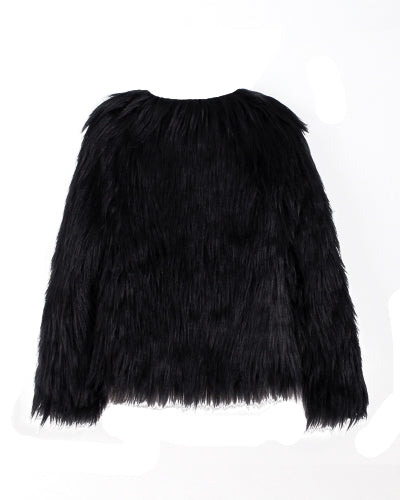 Winter Women Faux Fur Coat Solid Color Long Sleeve Fluffy Outerwear Short Jacket Hairy Warm Overcoat