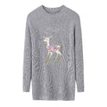 Christmas Women Knitted Pullovers Sweater Reindeer Embroidered Ribbed Raglan Long Sleeve Casual Knit Top