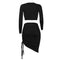 Sexy Women Two-piece Set Deep V Neck Crop Top Long Sleeve Bandage Asymmetric Bodycon Skirt Suits Party Clubwear