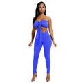 Sexy Women Two-piece Set Strapless Crop Top Bandage Bodycon Long Pants Solid Slim Party Club Suits