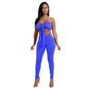 Sexy Women Two-piece Set Strapless Crop Top Bandage Bodycon Long Pants Solid Slim Party Club Suits