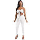 Sexy Women Two-piece Set Strapless Crop Top Bandage Bodycon Long Pants Solid Slim Party Club Suits