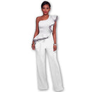 Sexy Women Jumpsuit One-Shoulder Ruffles Sleeveless Wide Legs Elegant Casual Romper