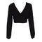 Sexy Women Blouse Long Sleeves V-Neck Bandage Solid Casual Elegant Crop Top Shirt