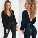 Sexy Women Blouse Long Sleeves V-Neck Bandage Solid Casual Elegant Crop Top Shirt