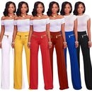 Women Casual Pants Straight Leg Pants High Waist Zipper Solid OL Work Wear Trousers