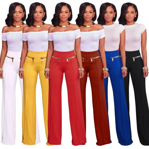 Women Casual Pants Straight Leg Pants High Waist Zipper Solid OL Work Wear Trousers