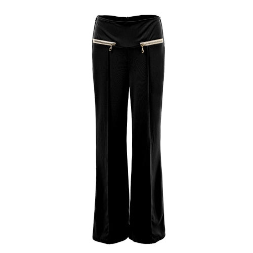 Women Casual Pants Straight Leg Pants High Waist Zipper Solid OL Work Wear Trousers