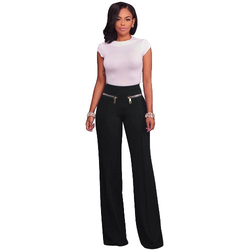 Women Casual Pants Straight Leg Pants High Waist Zipper Solid OL Work Wear Trousers