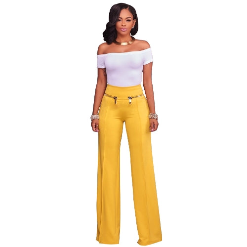 Women Casual Pants Straight Leg Pants High Waist Zipper Solid OL Work Wear Trousers