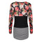 Fashion Women Blouse Floral Striped Print Long Sleeve O-Neck Casual Slim T-Shirt Tops Shirts Black