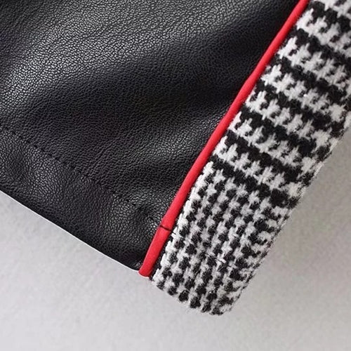 أزياء المرأة بو التنانير الجلدية Houndstooth الجانب الصوف غمد تنورة قلم رصاص