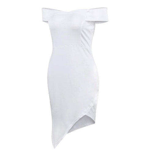 New Sexy Women Off The Shoulder Bodycon Dress Asymmetric Hem Bandage Party Dress Clubwear White