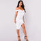 New Sexy Women Off The Shoulder Bodycon Dress Asymmetric Hem Bandage Party Dress Clubwear White