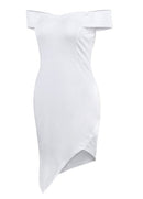 New Sexy Women Off The Shoulder Bodycon Dress Asymmetric Hem Bandage Party Dress Clubwear White