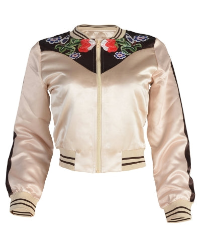 New Fashion Women Down Jacket Floral Print O-Neck Zipper Long Sleeve Coat Outerwear Khaki