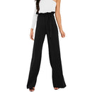 New Women High Waist Pants Belt Ruffle Zip Solid Color Wide Leg Trousers Elegant Long Pant