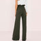 New Women High Waist Pants Belt Ruffle Zip Solid Color Wide Leg Trousers Elegant Long Pant