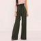 New Women High Waist Pants Belt Ruffle Zip Solid Color Wide Leg Trousers Elegant Long Pant