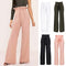 New Women High Waist Pants Belt Ruffle Zip Solid Color Wide Leg Trousers Elegant Long Pant