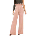 New Women High Waist Pants Belt Ruffle Zip Solid Color Wide Leg Trousers Elegant Long Pant