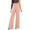 New Women High Waist Pants Belt Ruffle Zip Solid Color Wide Leg Trousers Elegant Long Pant