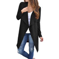 Women Waffle Knitted Cardigan Coat Open Front Turn-down Collar Bertha Loose Long Outwear