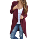 Women Waffle Knitted Cardigan Coat Open Front Turn-down Collar Bertha Loose Long Outwear