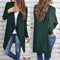 Women Waffle Knitted Cardigan Coat Open Front Turn-down Collar Bertha Loose Long Outwear