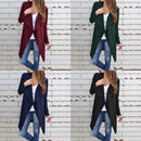 Women Waffle Knitted Cardigan Coat Open Front Turn-down Collar Bertha Loose Long Outwear