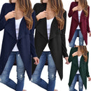 Women Waffle Knitted Cardigan Coat Open Front Turn-down Collar Bertha Loose Long Outwear