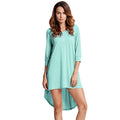 Fashion Women Long Tunic Top Basic T-Shirt Button Front O Neck Long Sleeve Irregular Hem Mini Dress