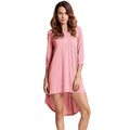 Fashion Women Long Tunic Top Basic T-Shirt Button Front O Neck Long Sleeve Irregular Hem Mini Dress