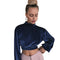 Women Crop Top Velour Solid High Turtle Neck Drop Shoulder Long Sleeve Casual Blouse Partywear Blue